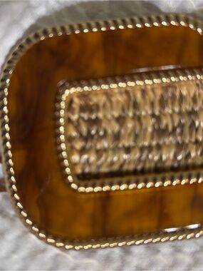 Vince Camuto Tortoiseshell Resin Gold Rope Trim Belt size 32-36 stretches M/L